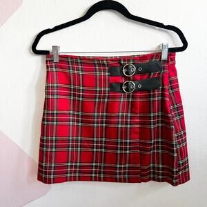 Red Plaid Buckle Mini‎ Skirt Punk Y2K Schoolgirl Grunge Indie Sleaze Medium
